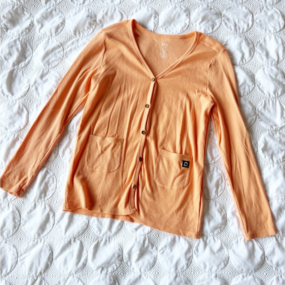 Rags Girls Orange Pima Cotton Thin Long Button Down Cardigan 9-10